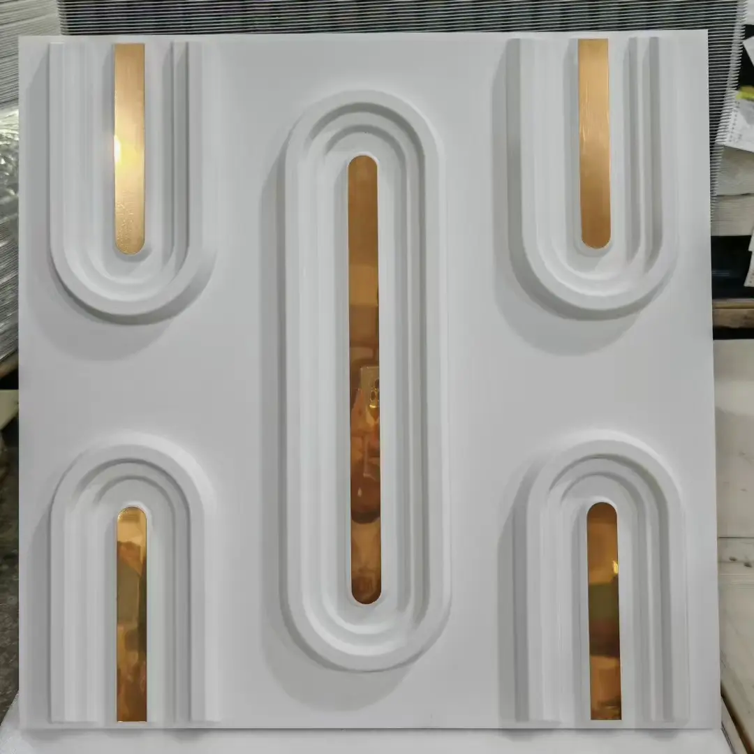 Zejing 50*50 cm 3D Textures PVC Geometric Wall Panel Short Lead Time for Interior Decoration Easy Installation Modern Waterproof Design D228白色镜面金.jpg