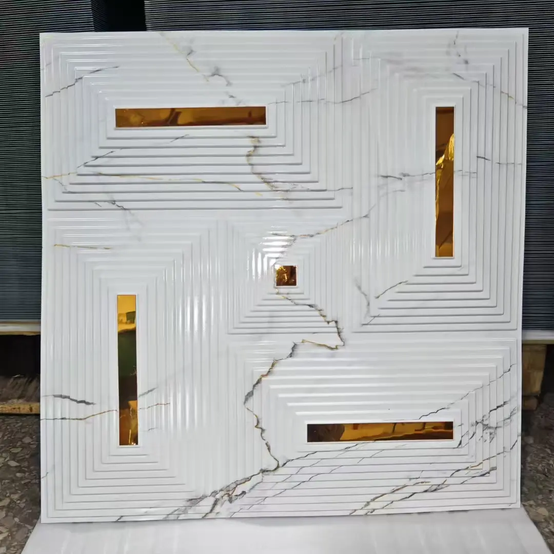 Zejing Customizable Multiple Sizes PVC 3D Wall Panels Modern Design for Indoor and Outdoor for Home Gym or Warehouse Luxury Hotel 3D Wall D204大理石镜面金1.jpg