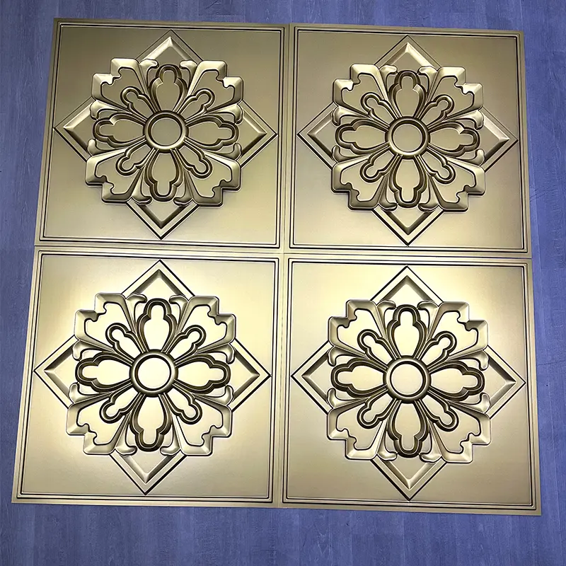 Zejing 3D Embossed PVC Ceiling Panel Tiles Easy-to-Install Wall Panels for Mall Bathroom Hotel Square Shape D231香槟金3.jpg