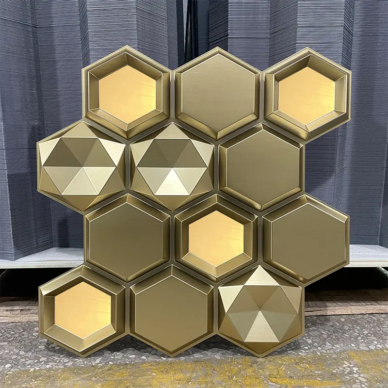 Zejing 3D PVC DIY Wall Panels for Indoor Use New Design Mirror Gold with Waterproof Zero Formaldehyde Features Customizable Modern TD084香槟金镜面金1.jpg
