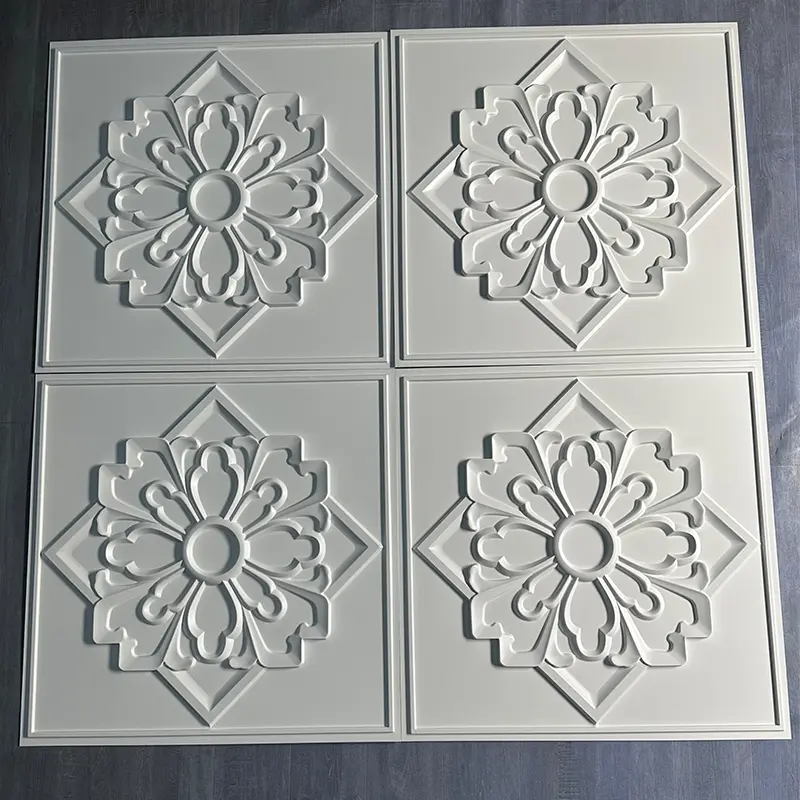 Zejing 3D Embossed PVC Ceiling Panel Tiles Easy-to-Install Wall Panels for Mall Bathroom Hotel Square Shape D231哑白3.jpg