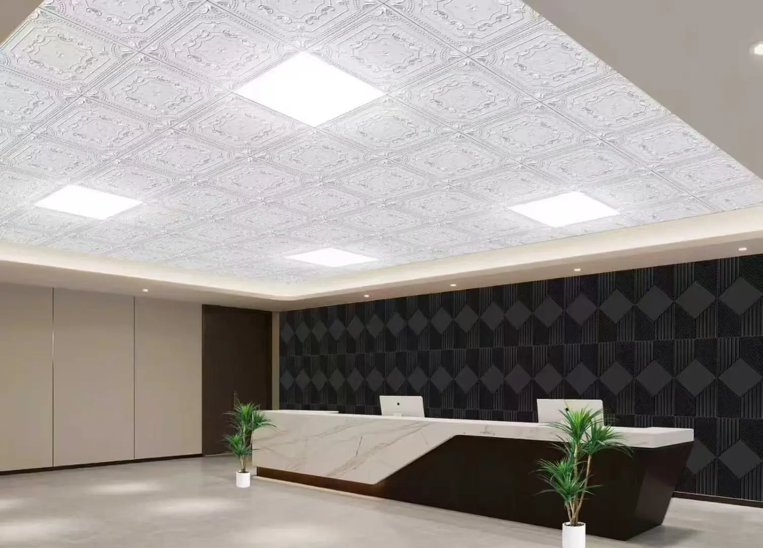 3D Ceiling panel renderings in four colors released: white, black, champagne gold, and bright silver. Which one is your ideal ceiling? D209天花板