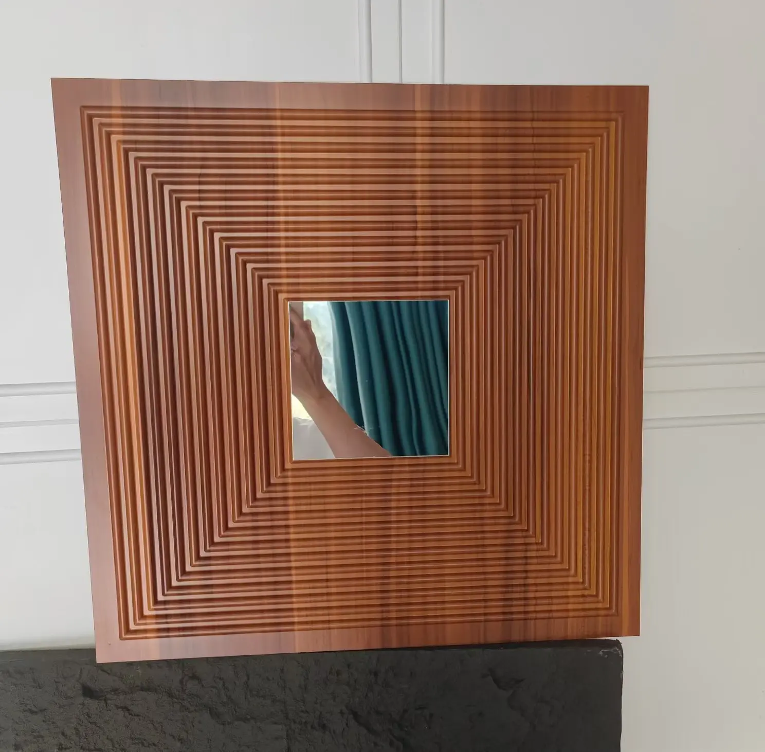 Zejing High Glossy 3d Wall Panel Pvc Wood Grain 50*50 cm Waterproof Villa 3D PVC Wall Panels for Modern House Decoration with Fire Resistant Design D182镜面深木纹2.jpg