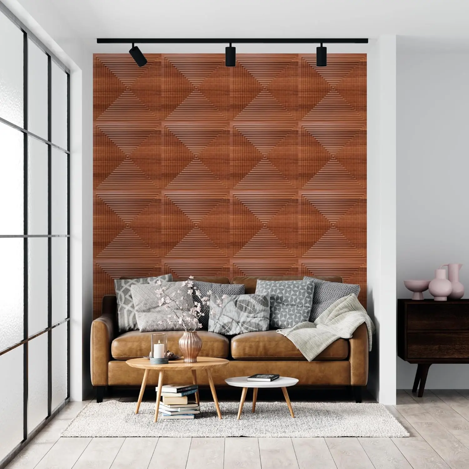 Zejing High Glossy 3d Wall Panel Pvc Wood Grain 50*50 cm Waterproof Villa 3D PVC Wall Panels for Modern House Decoration with Fire Resistant Design D182深木纹1-2.jpg