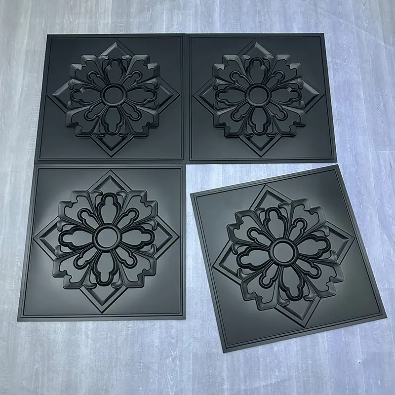 Zejing 3D Artistic Embossed Wall Panels White PVC Ceilings for Interior Decorative Waterproof Ceiling Modern D231黑色3.jpg