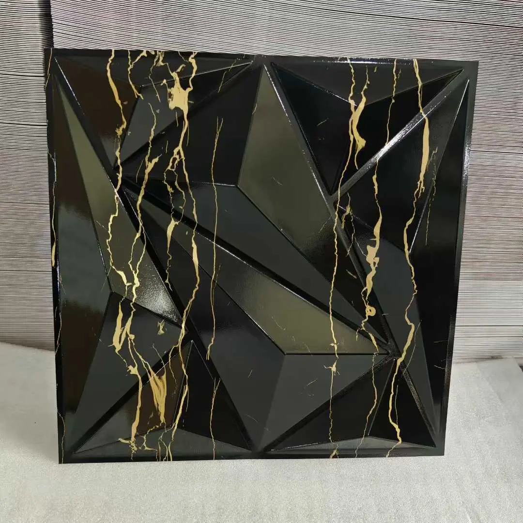 Zejing Decorative 50*50 cm Matt Black 3D PVC Geometric Wall Panels Household Hotel Living Room Dining Interior Graphic Design Wholesale D137金大理石.jpg