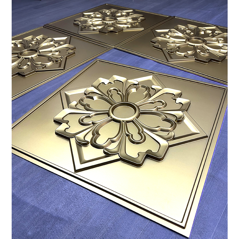 Zejing 3D Embossed PVC Ceiling Panel Tiles Easy-to-Install Wall Panels for Mall Bathroom Hotel Square Shape D231香槟金4.jpg