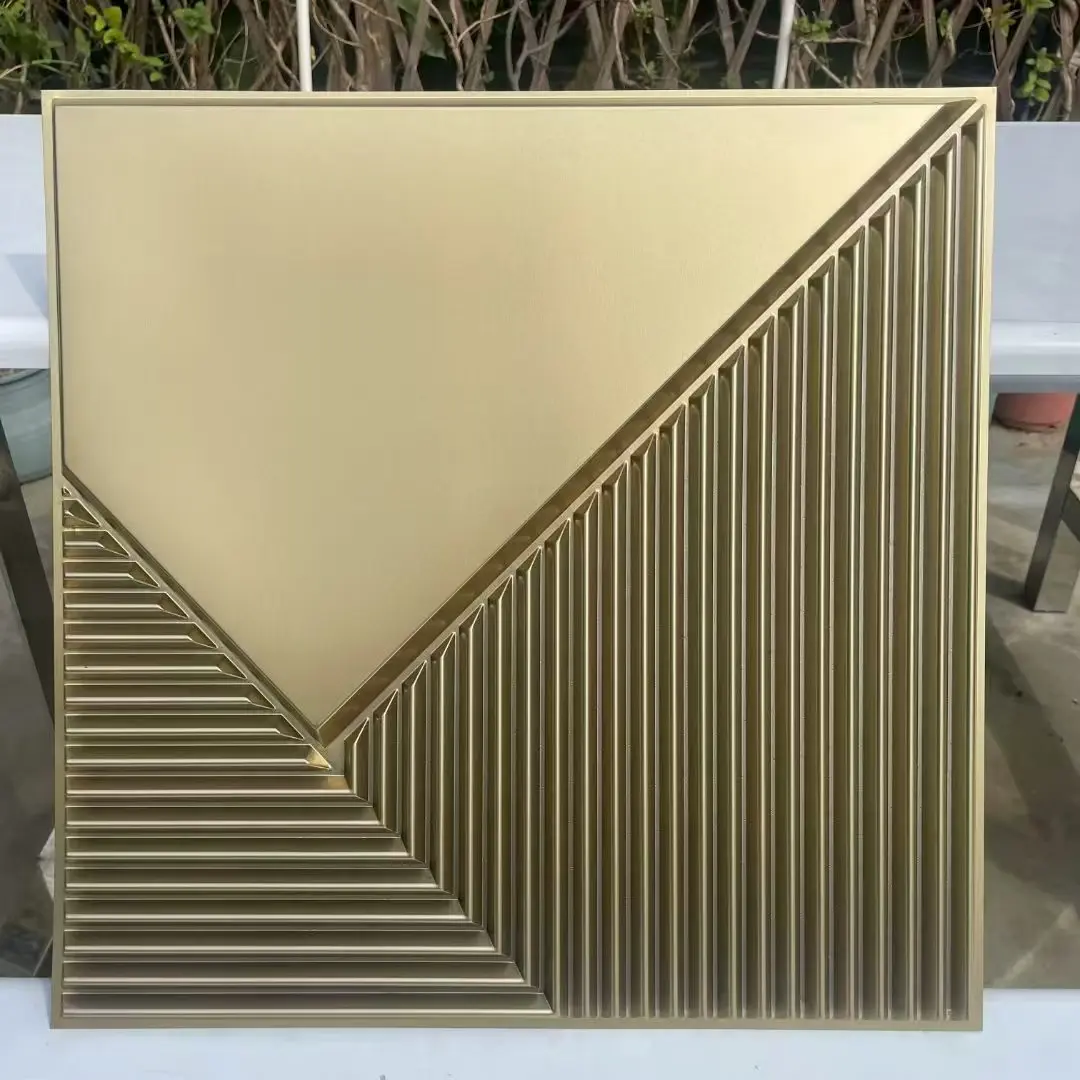 Zejing 50*50 cm 3D Textures PVC Geometric Wall Panel Short Lead Time for Interior Decoration Easy Installation Modern Waterproof Design D178香槟金.jpg