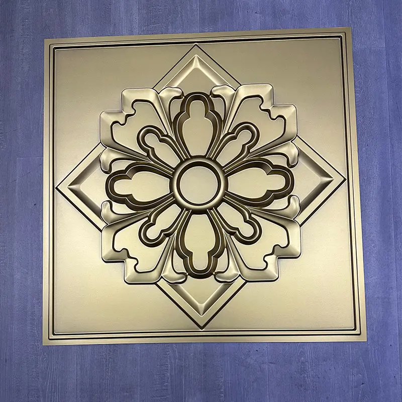Zejing 24" X 24" PVC 3D Wall Panel Ceiling Tiles Home Decor Ceiling Decor Geometry Pattern Waterproof Bedroom D231香槟金.jpg