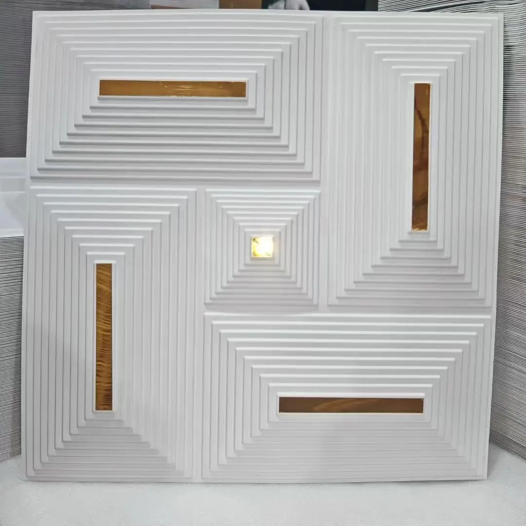 Zejing 50cm*50cm PVC 3D Wall Panel Geometric Cladding Easy Installation Waterproof and Fireproof 3D Wall Board for Interior Wall Decor Ceiling Decoration D204白色镜面金.jpg