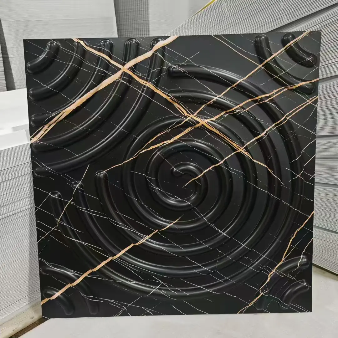 Zejing Decorative 50*50 cm Matt Black 3D PVC Geometric Wall Panels Household Hotel Living Room Dining Interior Graphic Design Wholesale D069黑色.jpg