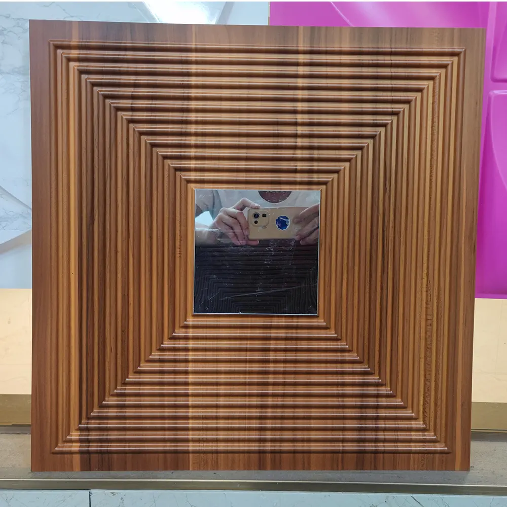 Zejing High Glossy 3d Wall Panel Pvc Wood Grain 50*50 cm Waterproof Villa 3D PVC Wall Panels for Modern House Decoration with Fire Resistant Design D182黑木纹镜面.jpg