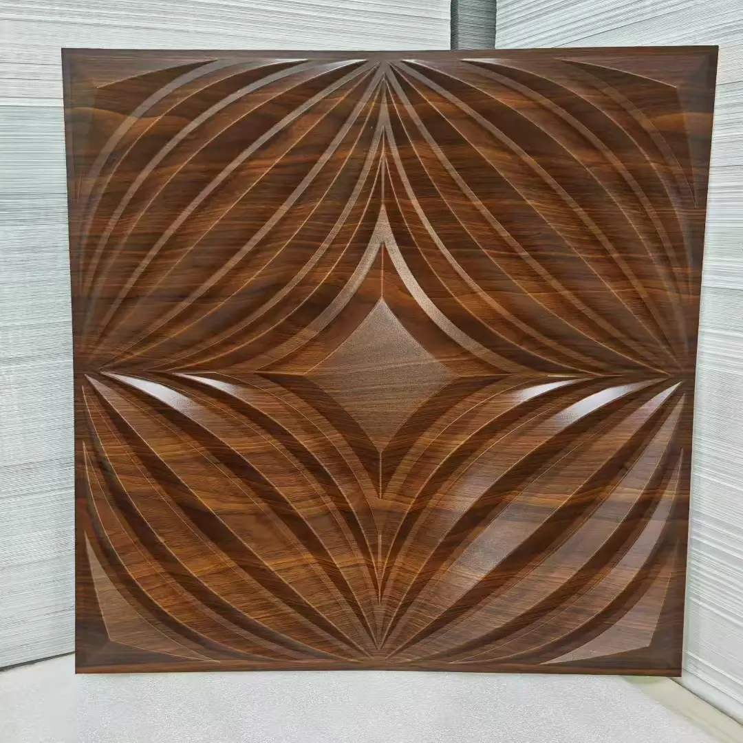 Zejing Pvc 3D Design 50x50cm Waterproof 3D Wall Panel Board 3d Geometric Pattern Texture Pvc Wall Panel for Interior Home Hotel D219木纹色.jpg